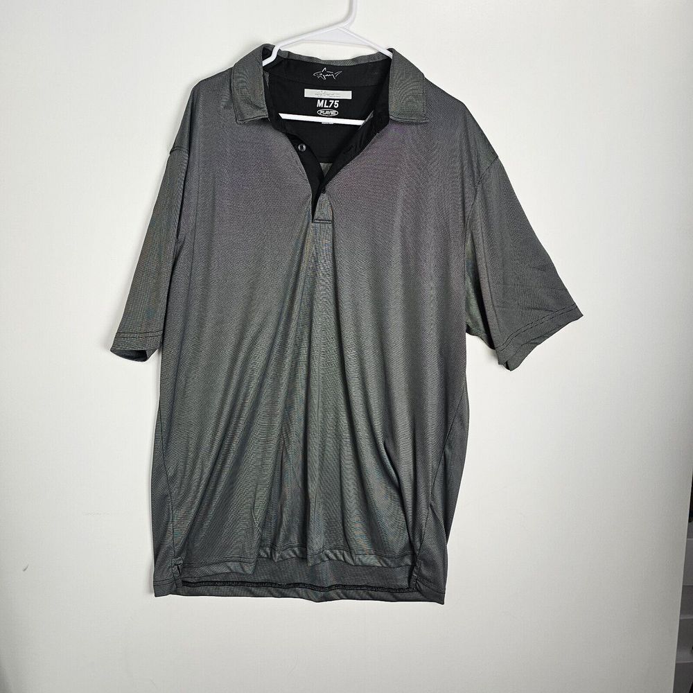 Greg Norman Polo Shirt Mens Large Black Grey ML75 Play Dry Golf Outdoor‎ Casual